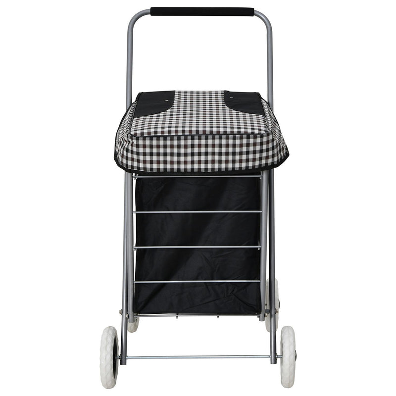 Black and check print folding shopping trolley with 4 wheels - British product
