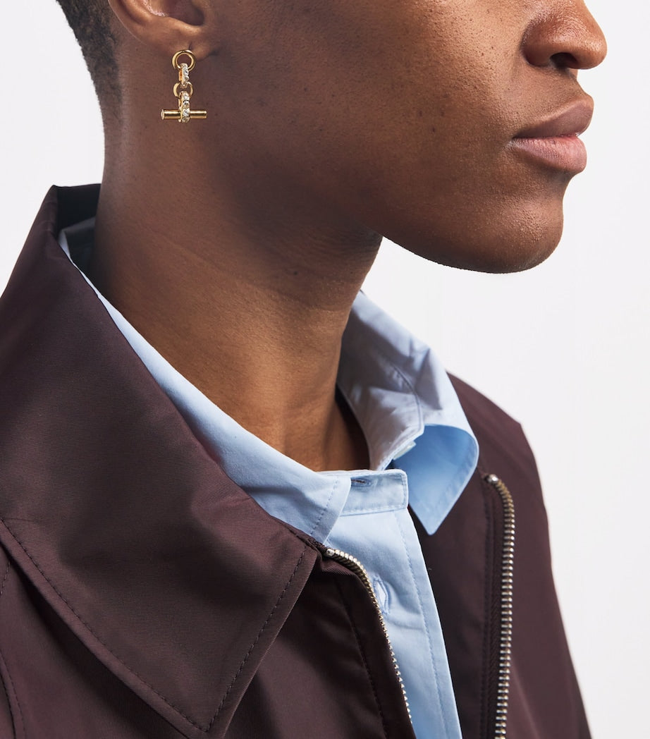 Tilly Sveaas gold-plated crystal T-bar earrings, UK version