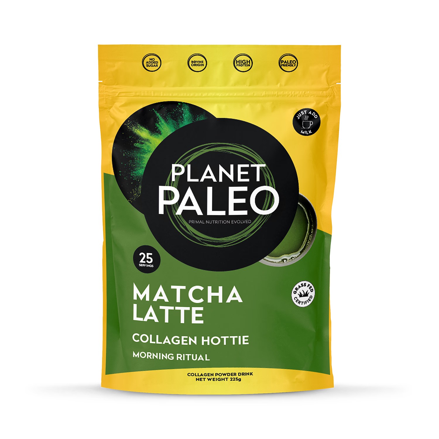 Planet Paleo Matcha Latte Collagen Drink 225g (British brand)