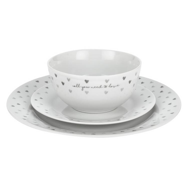 Argos Home grey hearts dinner set 12 piece, UK version