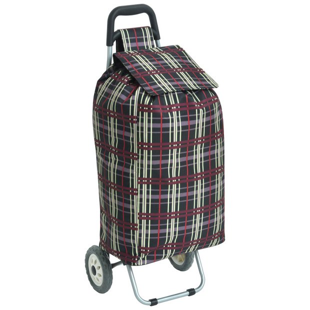 2 wheel folding check print shopping trolley (British brand)