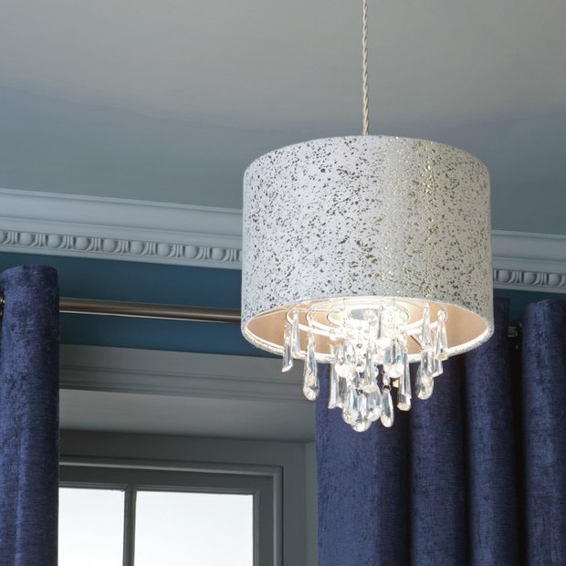 Argos Home silver suede beaded lampshade 30cm, imported from the UK