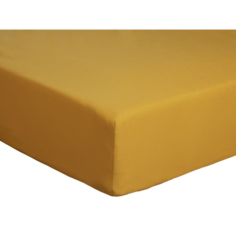 Habitat Cotton Rich 180 TC Plain Mustard Fitted Sheet-Double