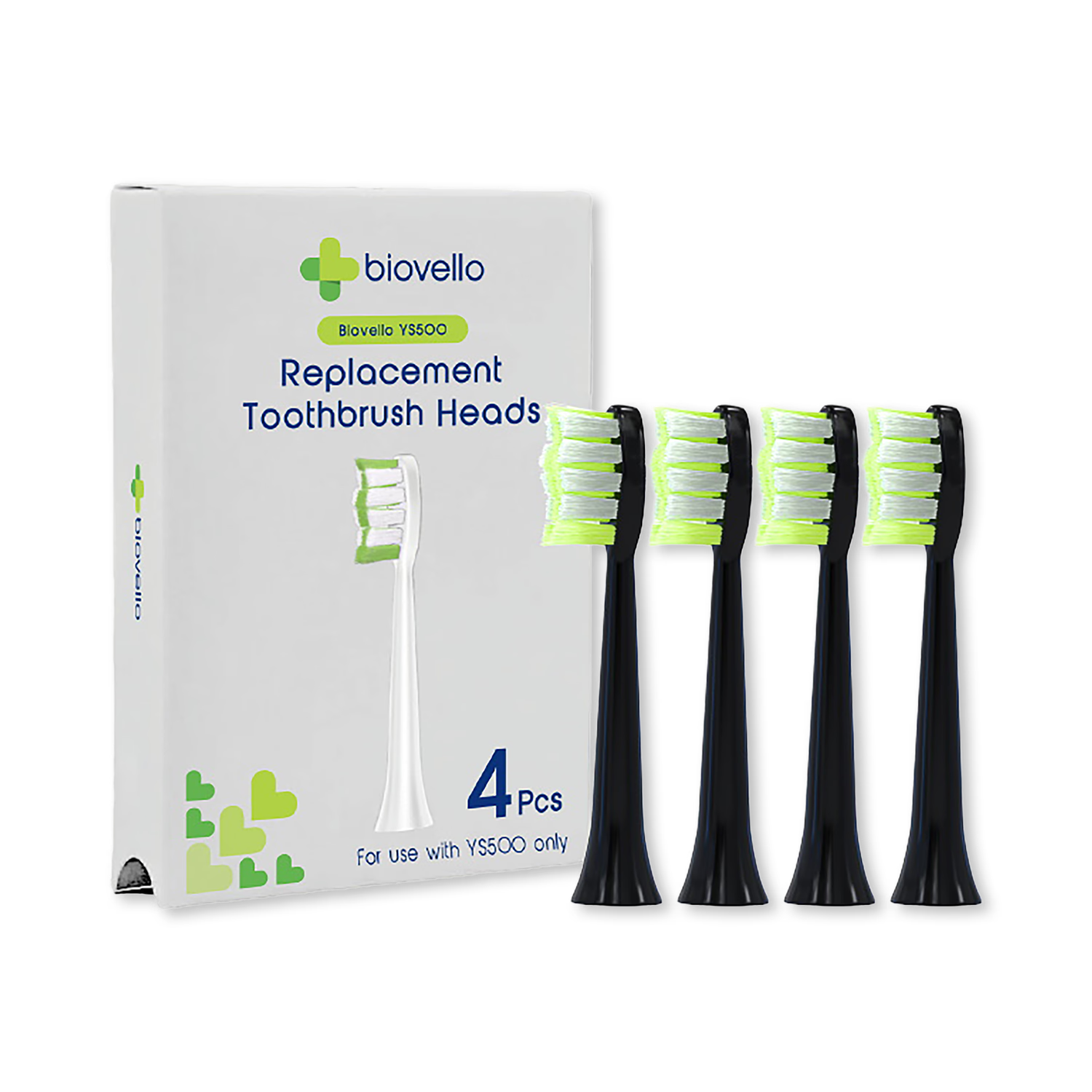 Biovello replacement toothbrush heads black 4 pack, UK version