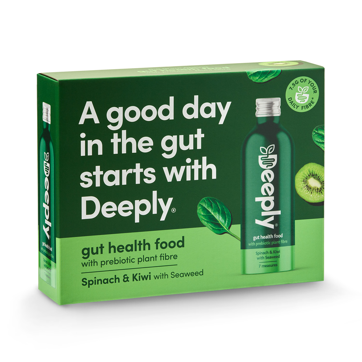 Deeply gut health drink spinach kiwi multipack 4 x 455ml, imported from the UK