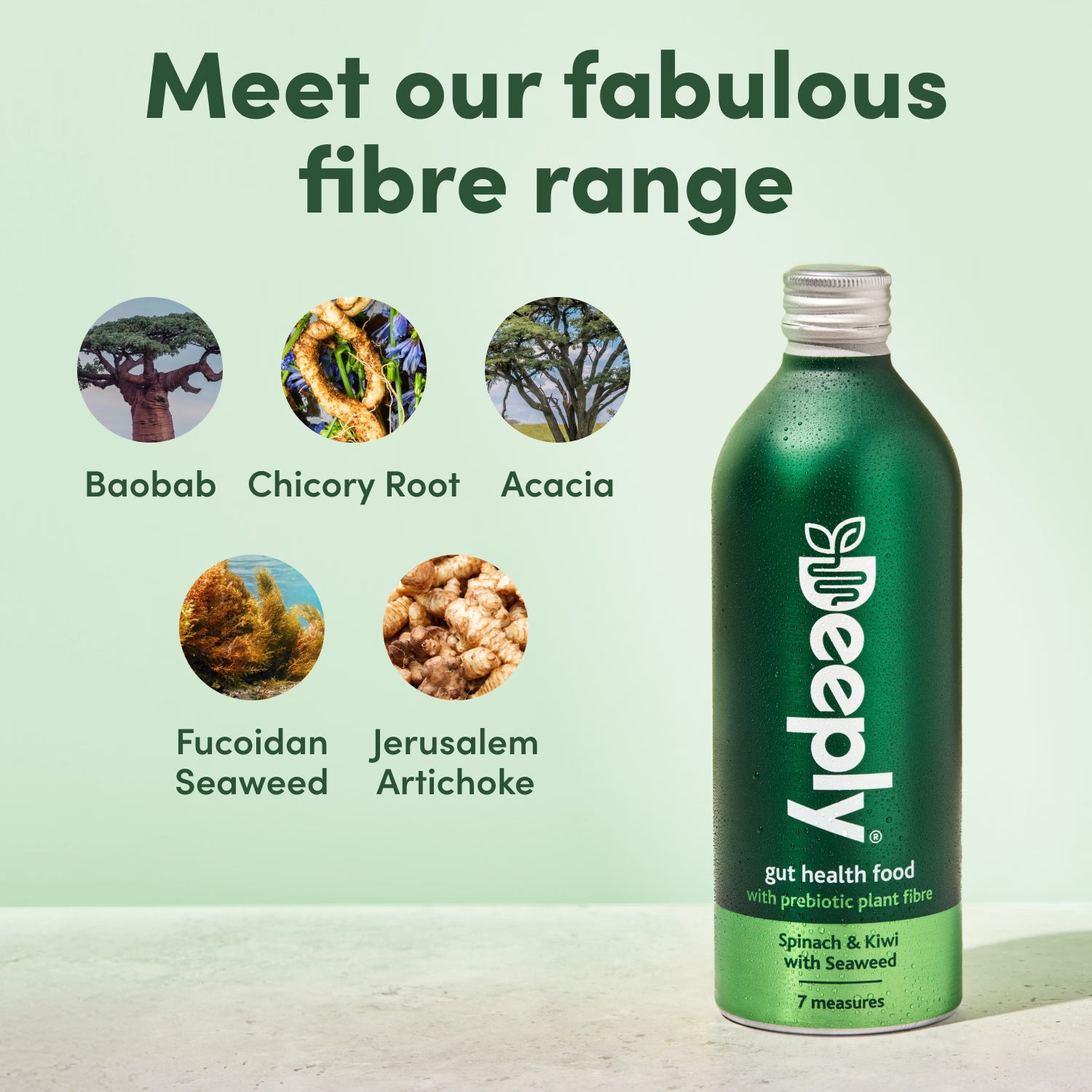 Deeply Gut Health Food With Prebiotic Plant Fibre Spinach Kiwi With Seaweed 65ml