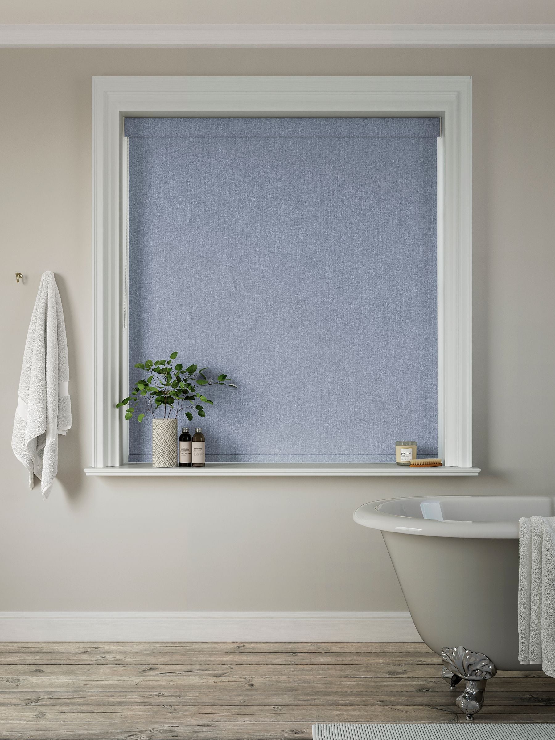 Next Denim Blue made to measure roller blind, imported from the UK