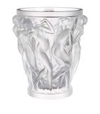 Lalique crystal vase with embossed Bacchus design 24cm height, UK version