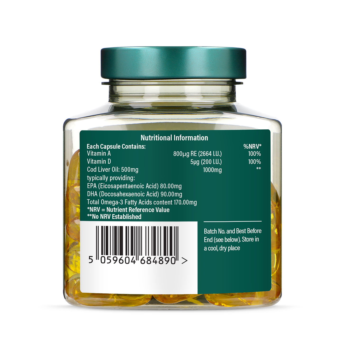 Holland & Barrett cod liver oil capsules 60 count, UK version