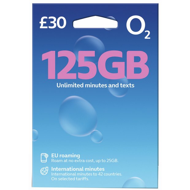 O2 125GB Pay As You Go SIM card (British brand)