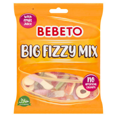 Bebeto Big Fizzy Mix, weiche Brausegummibärchen, 150 g – Britisches Produkt