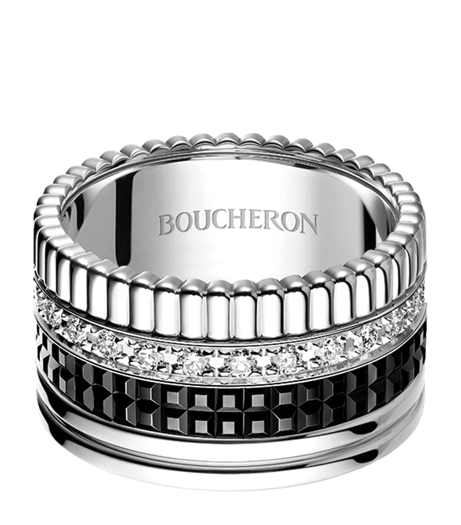 Boucheron Quatre Black ring 18-karat white gold with diamonds - British product