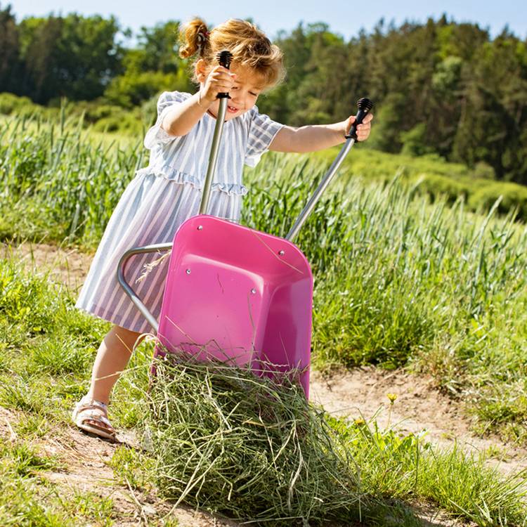 Rolly children's pink metal wheelbarrow, UK version