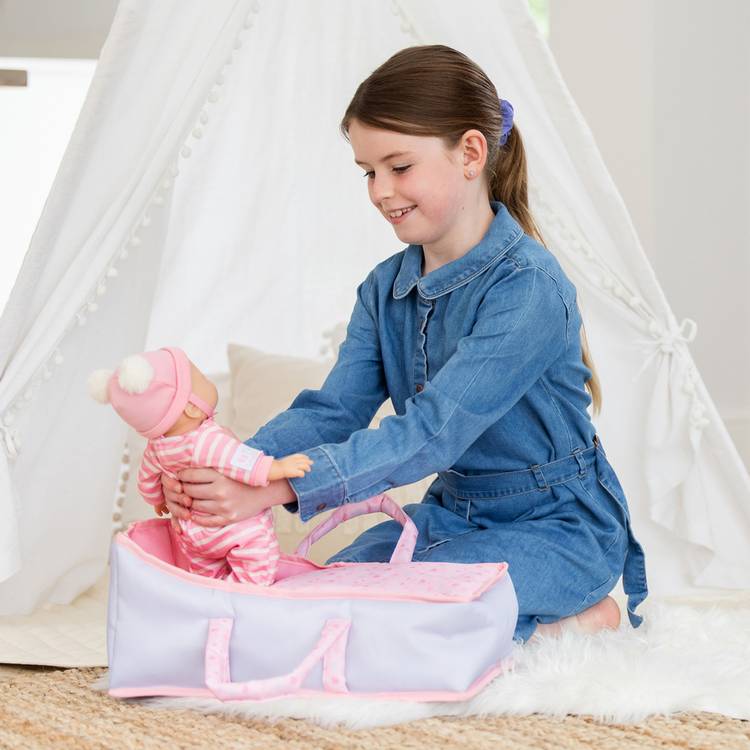 My First Tiny Treasures baby doll carry cot pink grey, UK version