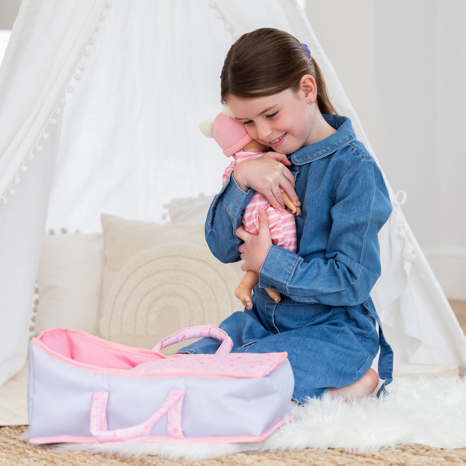 My First Tiny Treasures baby doll carry cot pink grey, UK version