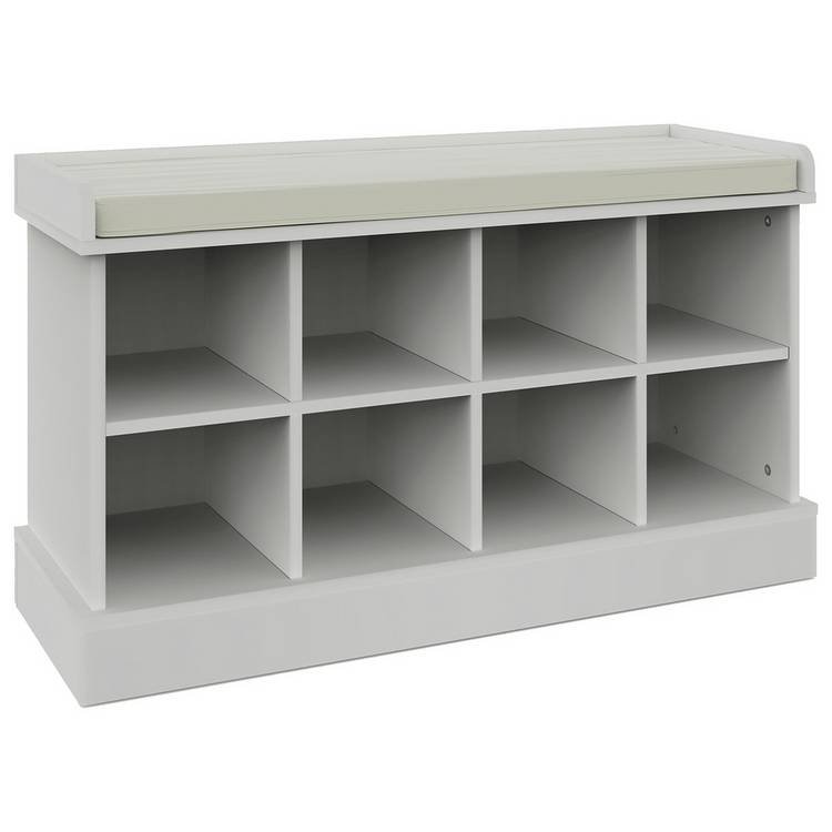 Kempton shoe bench in white finish with cushioned seat - British product