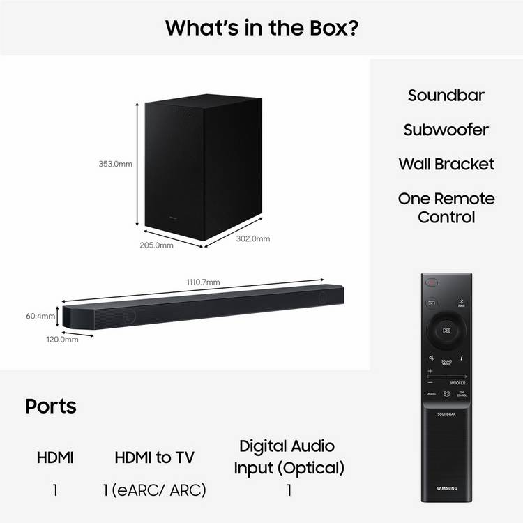 Samsung HW Q600H XU 3.1ch soundbar with wireless subwoofer, imported from the UK