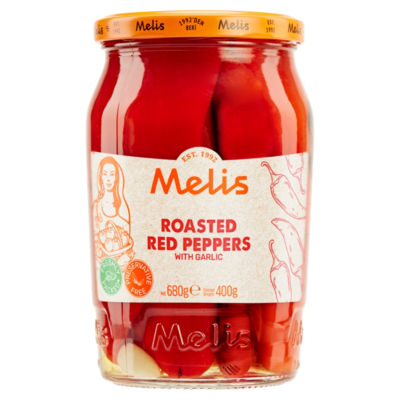 Melis roasted red peppers with garlic 680g, imported from the UK