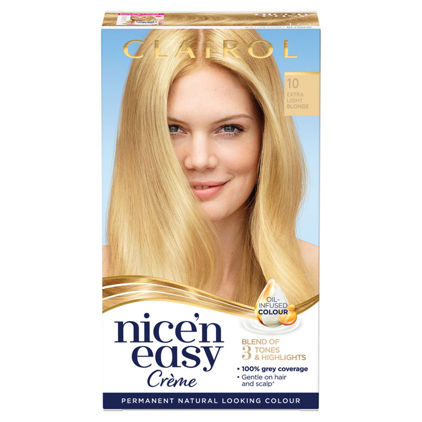 Clairol Nice’n Easy Permanent Hair Dye 10 Extra Light Blonde GOODS ASDA   