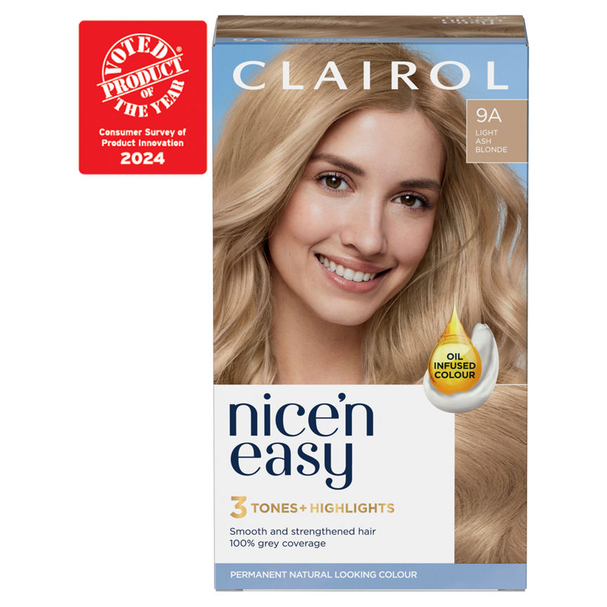 Clairol Nice’n Easy Permanent Hair Dye 9A Light Ash Blonde GOODS ASDA   