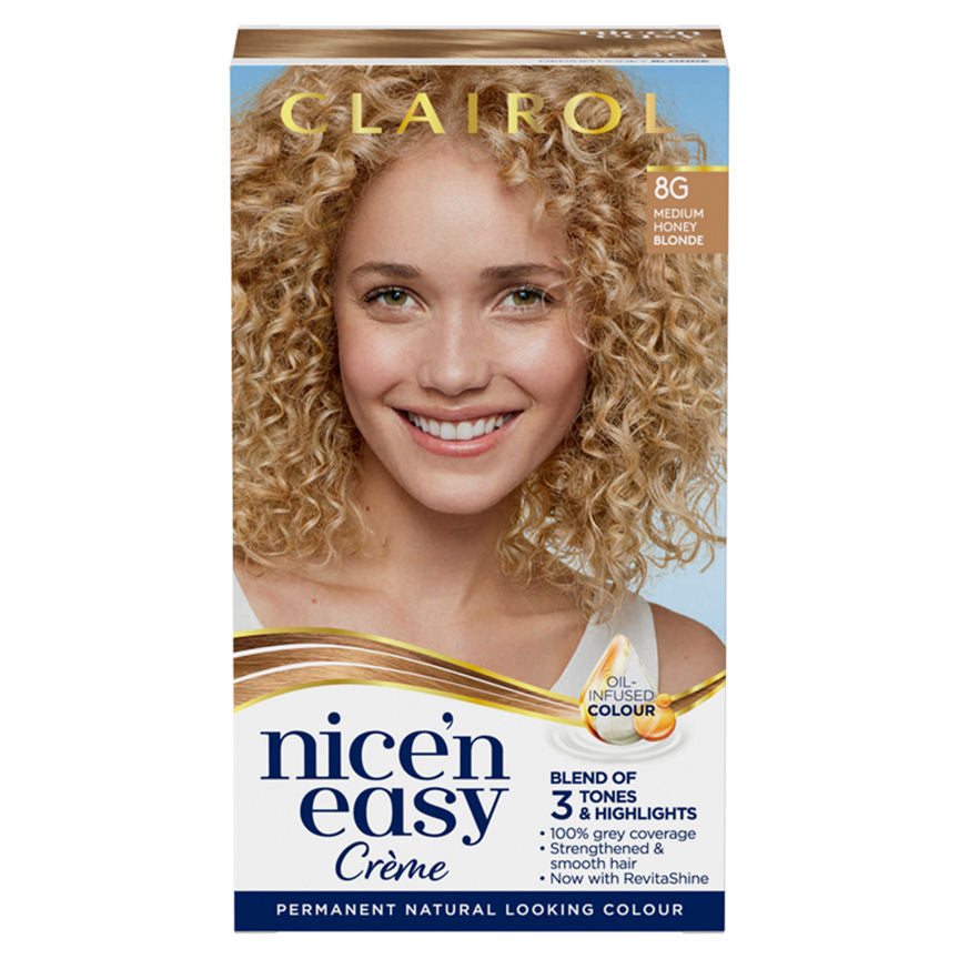 Clairol Nice’n Easy Permanent Hair Dye 8G Medium Honey Blonde GOODS ASDA   