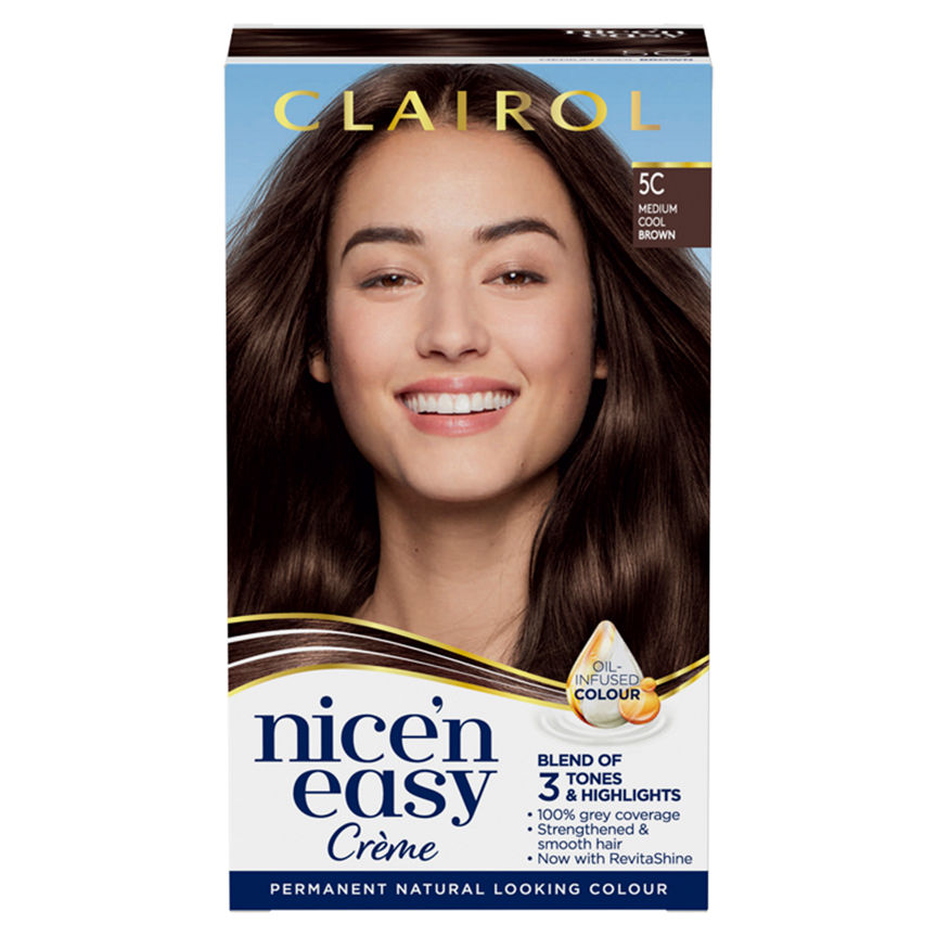 Clairol Nice’n Easy Permanent Hair Dye 5C Medium Cool Brown GOODS ASDA   