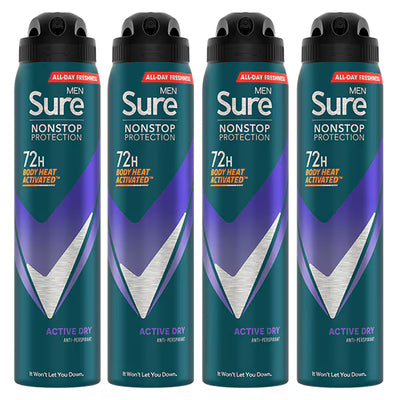 Lot de 4 déodorants sprays Sure Men Nonstop Active Dry 250ml