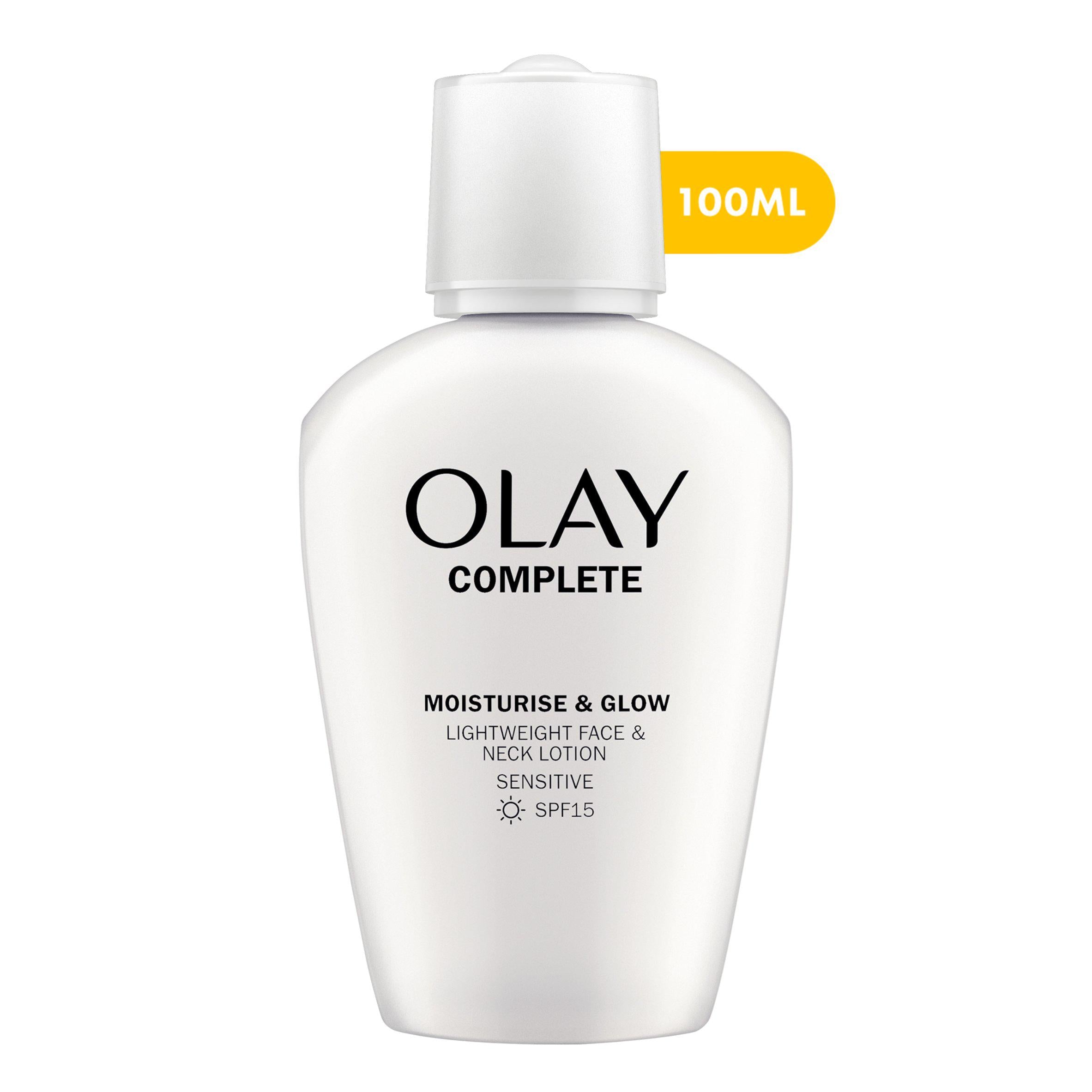 Olay Complete Moisturise & Glow Face Neck Lotion For Sensitive Skin with SPF15 100ml GOODS Sainsburys   