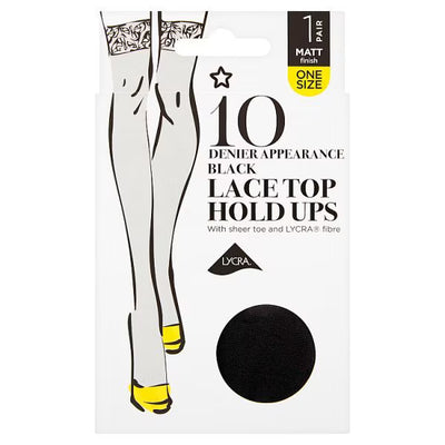 Superdrug Superdrug Sheer Lace Top Hold Ups Black 10 Denier- Buy online at McGrocer
