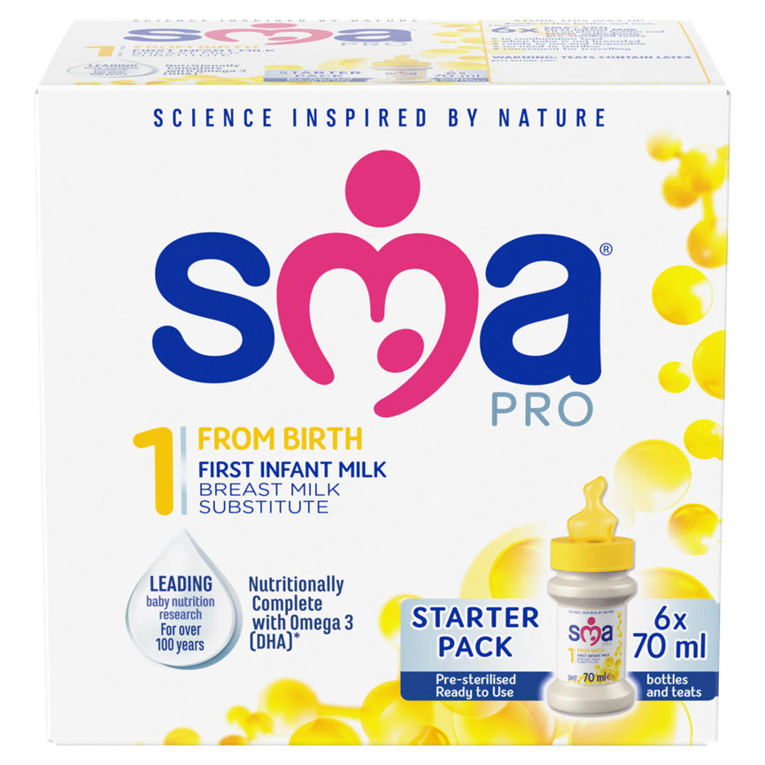 SMA PRO First Infant Milk From Birth 6 x 70 ml Starter Pack Baby Milk ASDA   
