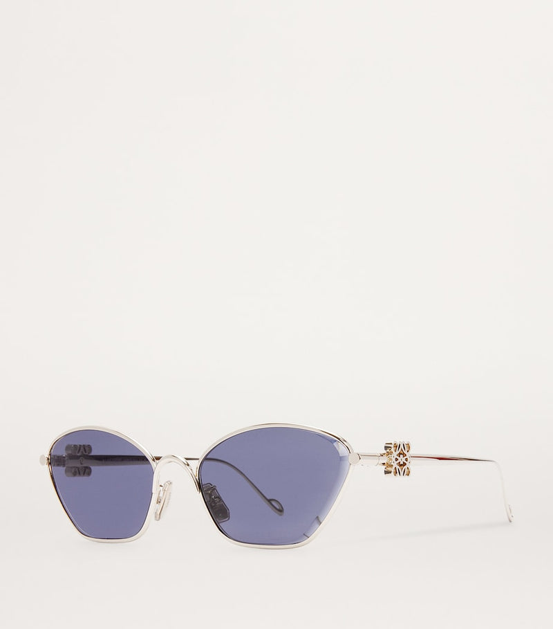 LOEWE hexagonal sunglasses silver metal blue tinted lenses (British brand)