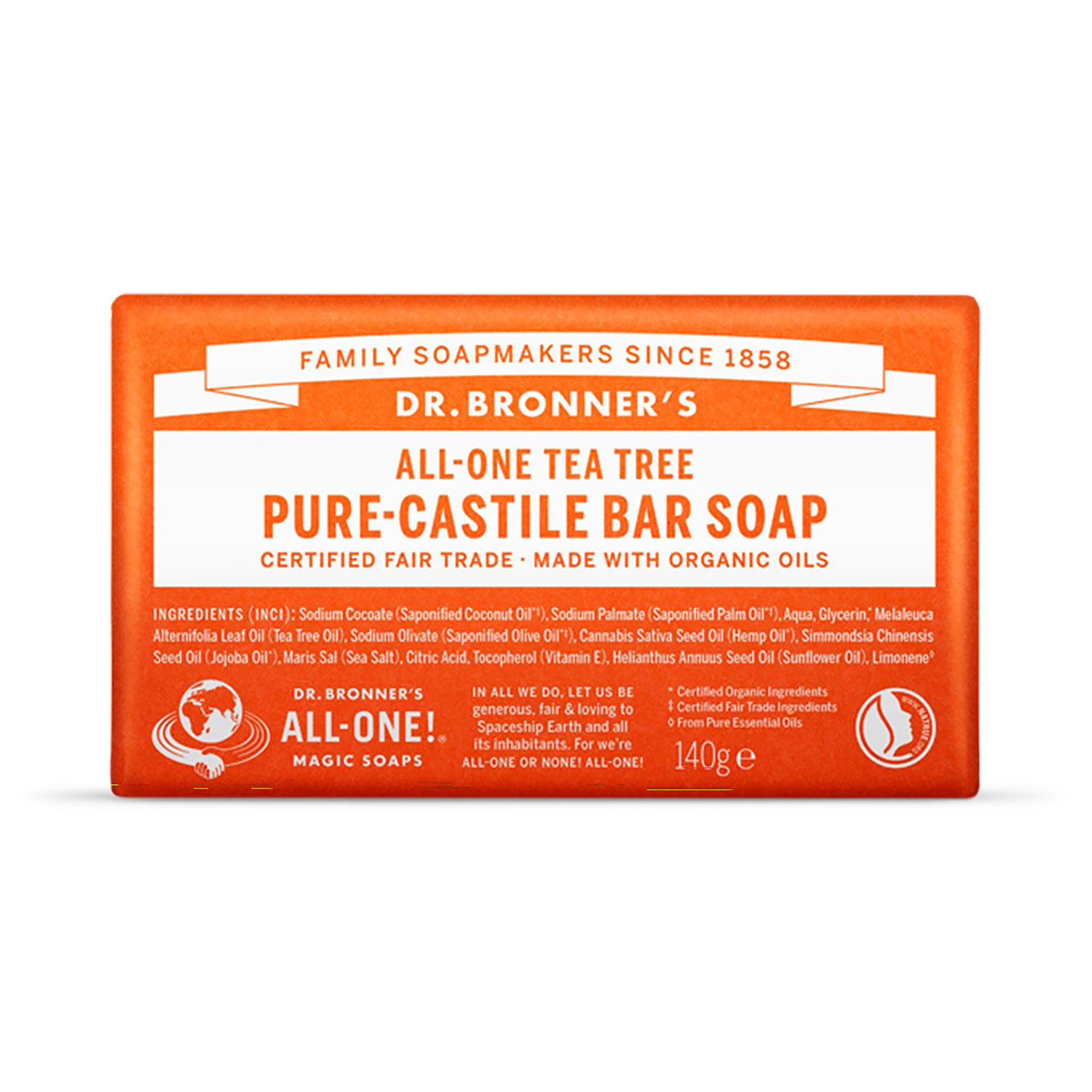 Tea Tree Pure-Castile Bar Soap for Body, Face, and Hair 140g