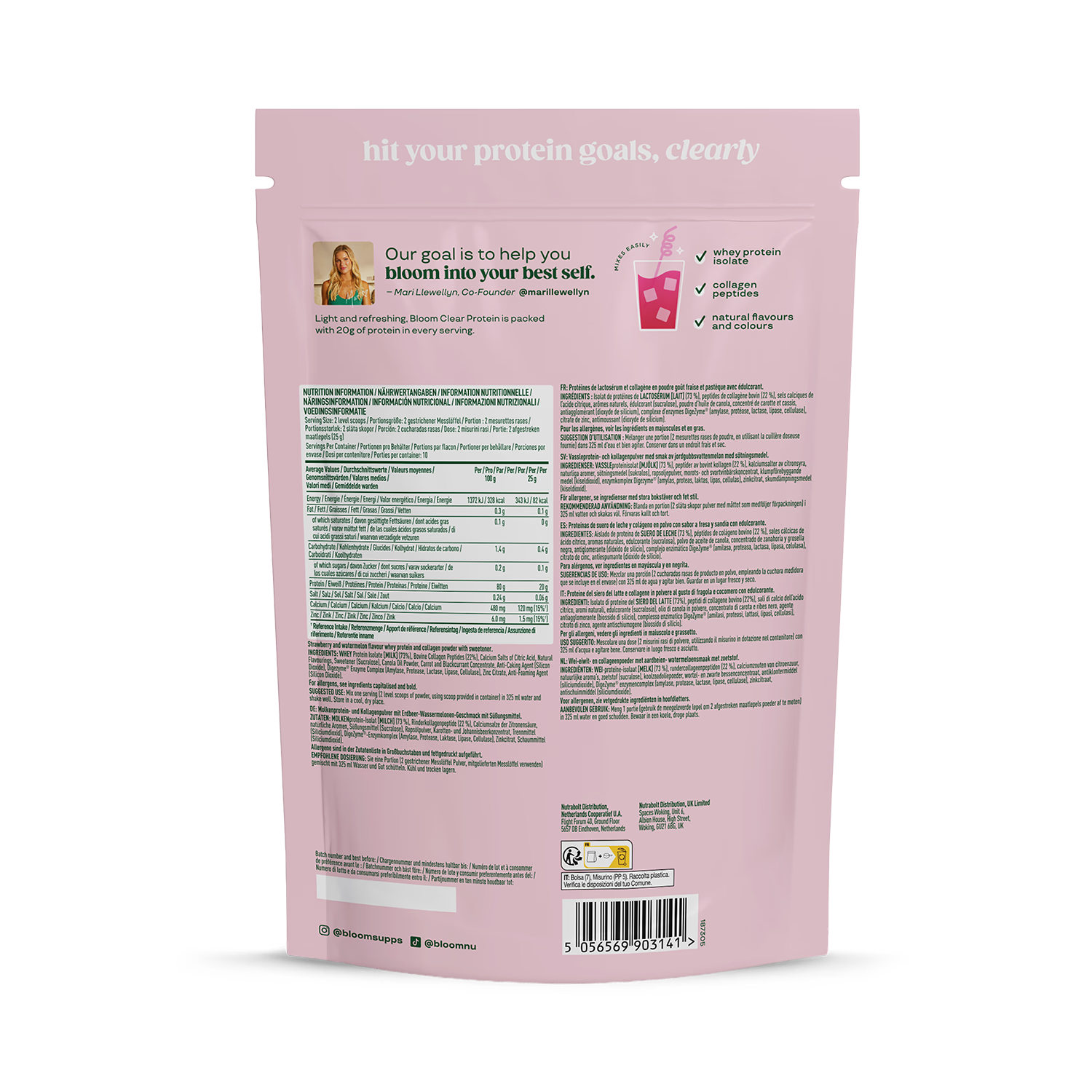 Bloom clear protein collagen strawberry watermelon 250g (British brand)