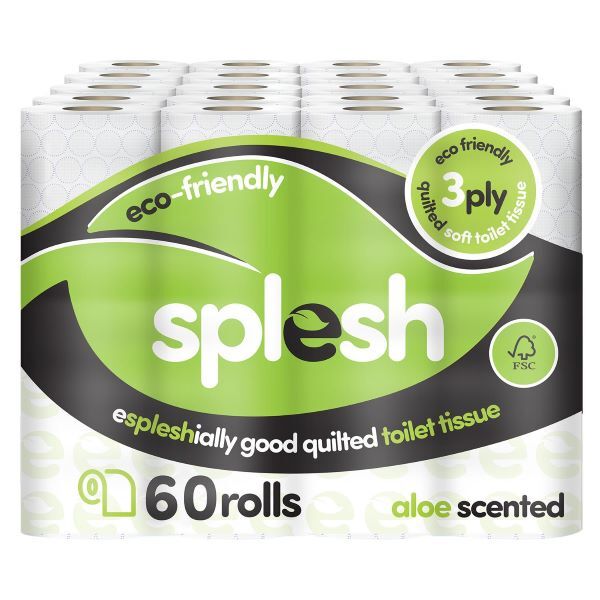 Splesh quilted aloe vera toilet paper 60 rolls, imported from the UK