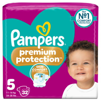 Pampers Premium Protection Size 5 32 Nappies 11kg - 16kg Essential Pack