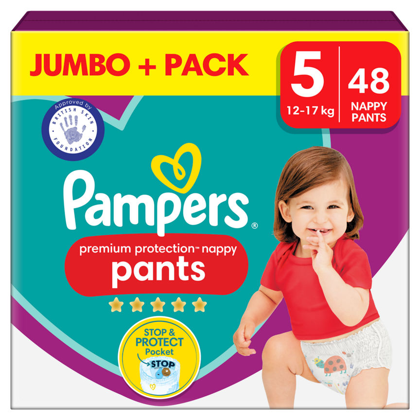 Pampers Premium Protection Nappy Pants Size 5, 12kg-17kg, 48 Nappies, Jumbo+ Pack GOODS ASDA   