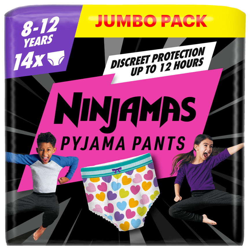 Pampers Ninjamas Pyjama Pants Unisex Hearts, 8 - 12 Years, 14 Pyjama Pants, 27kg - 43kg GOODS ASDA   