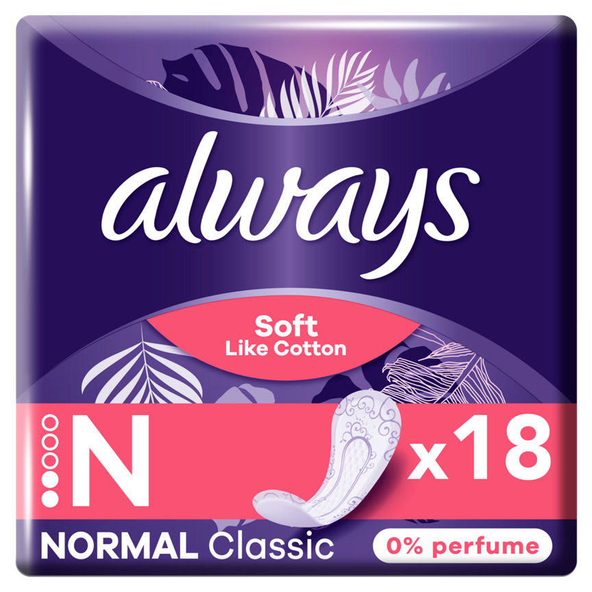 Always Soft Like Cotton Normal Panty Liners, 0% Perfume, 18 Count