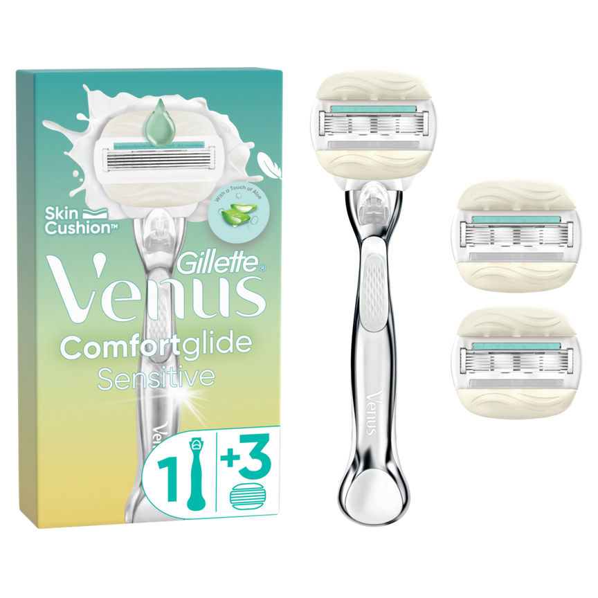 Gillette Venus ComfortGlide 5 Sensitive, Razor + 3 Razor Blade Refills GOODS ASDA   