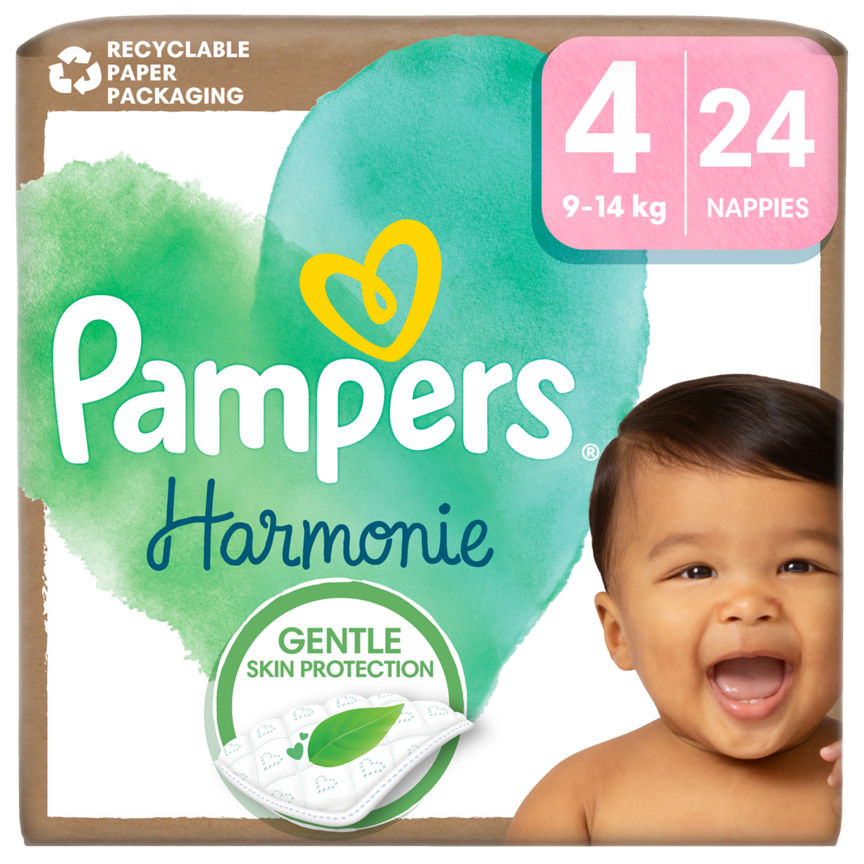 Pampers Harmonie Nappies Size 4, 24 Nappies, 9kg-14kg, Essential Pack