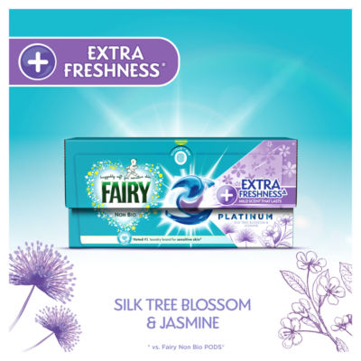 Lessive liquide non biologique Fairy Platinum PODS Fleur de Soie Jasmin 29 lavages