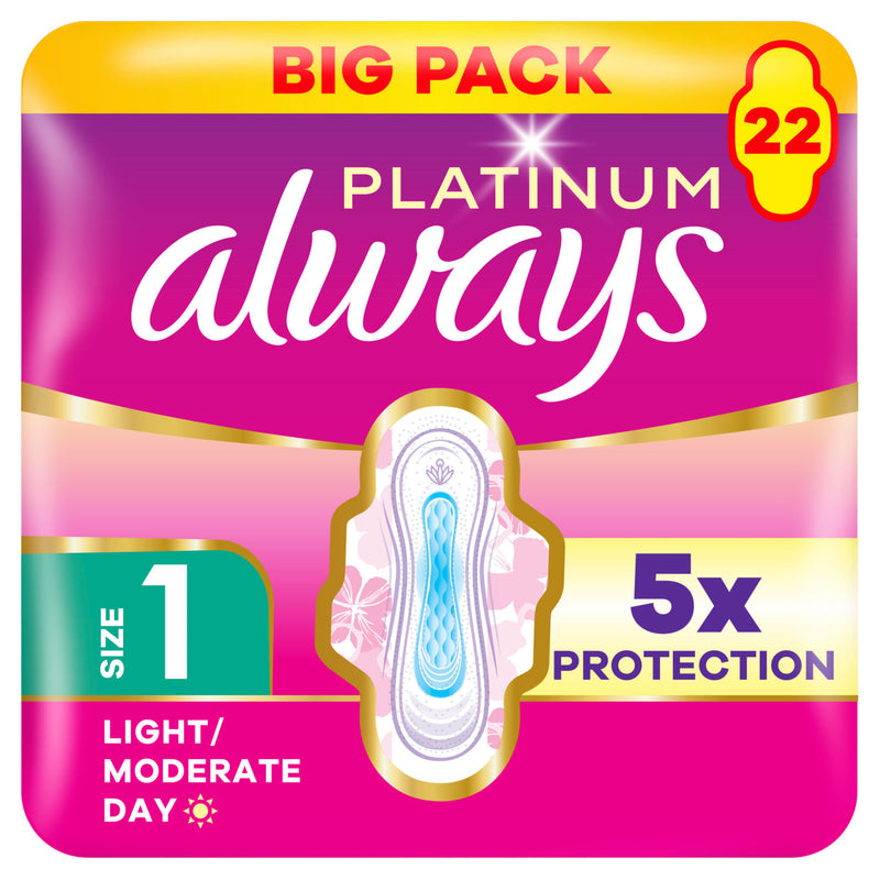 Always sanitary towels light moderate flow day wings 22 pads (British brand)