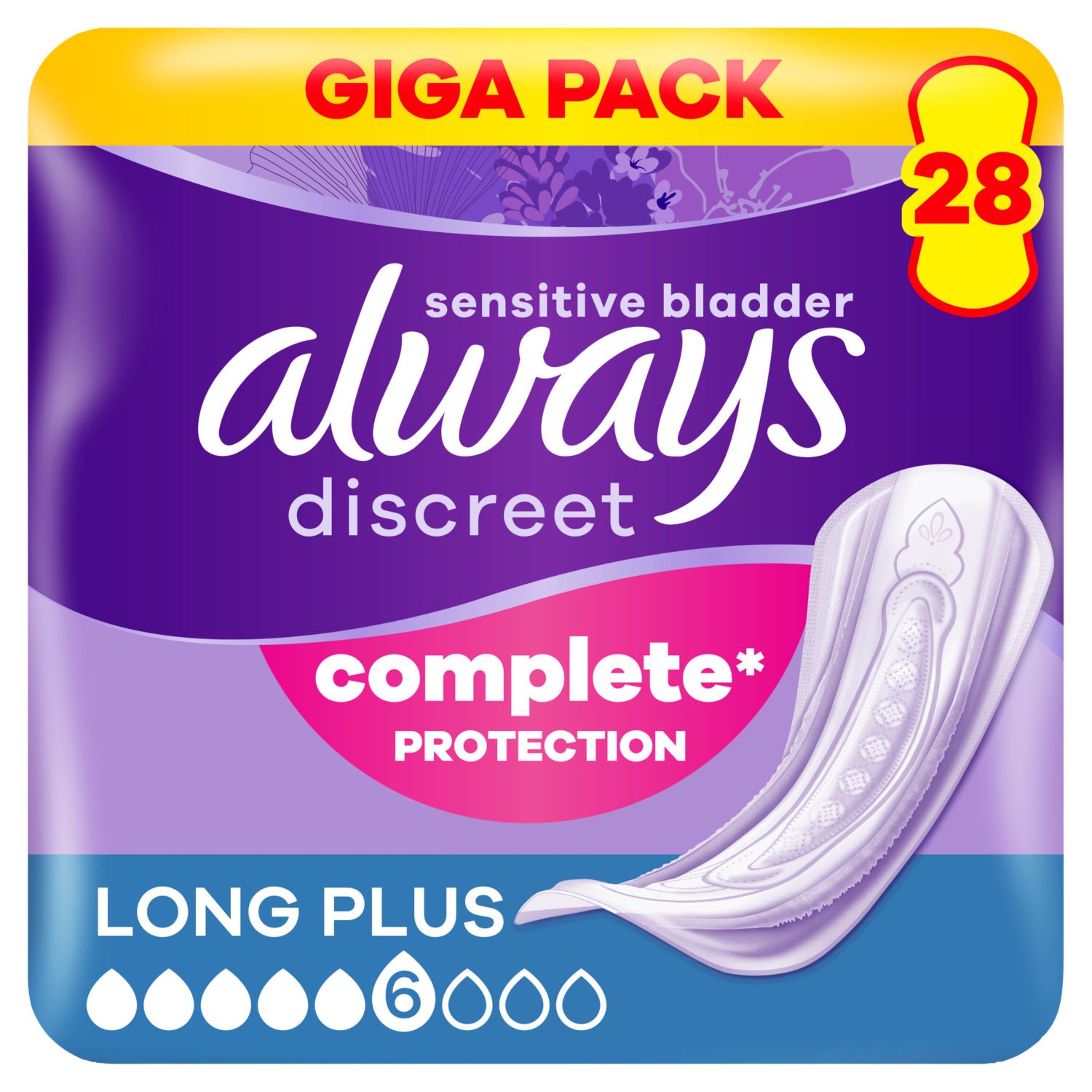 Always Discreet Long Plus incontinence pads 28 count (British brand)
