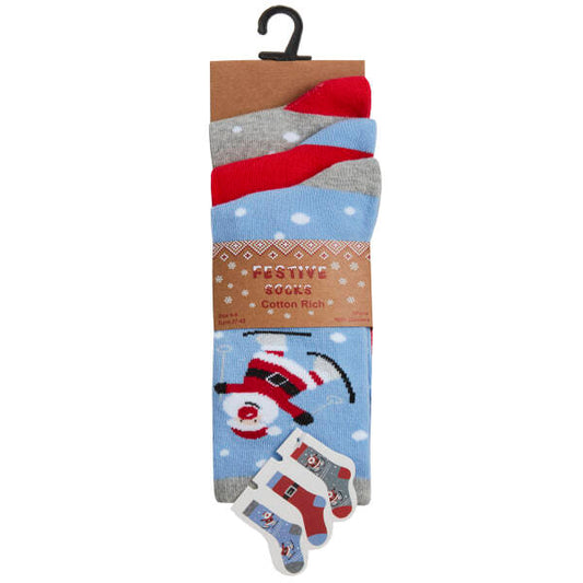 Womens Cotton Rich Festive Socks (3 Pairs) (UK 4-8)