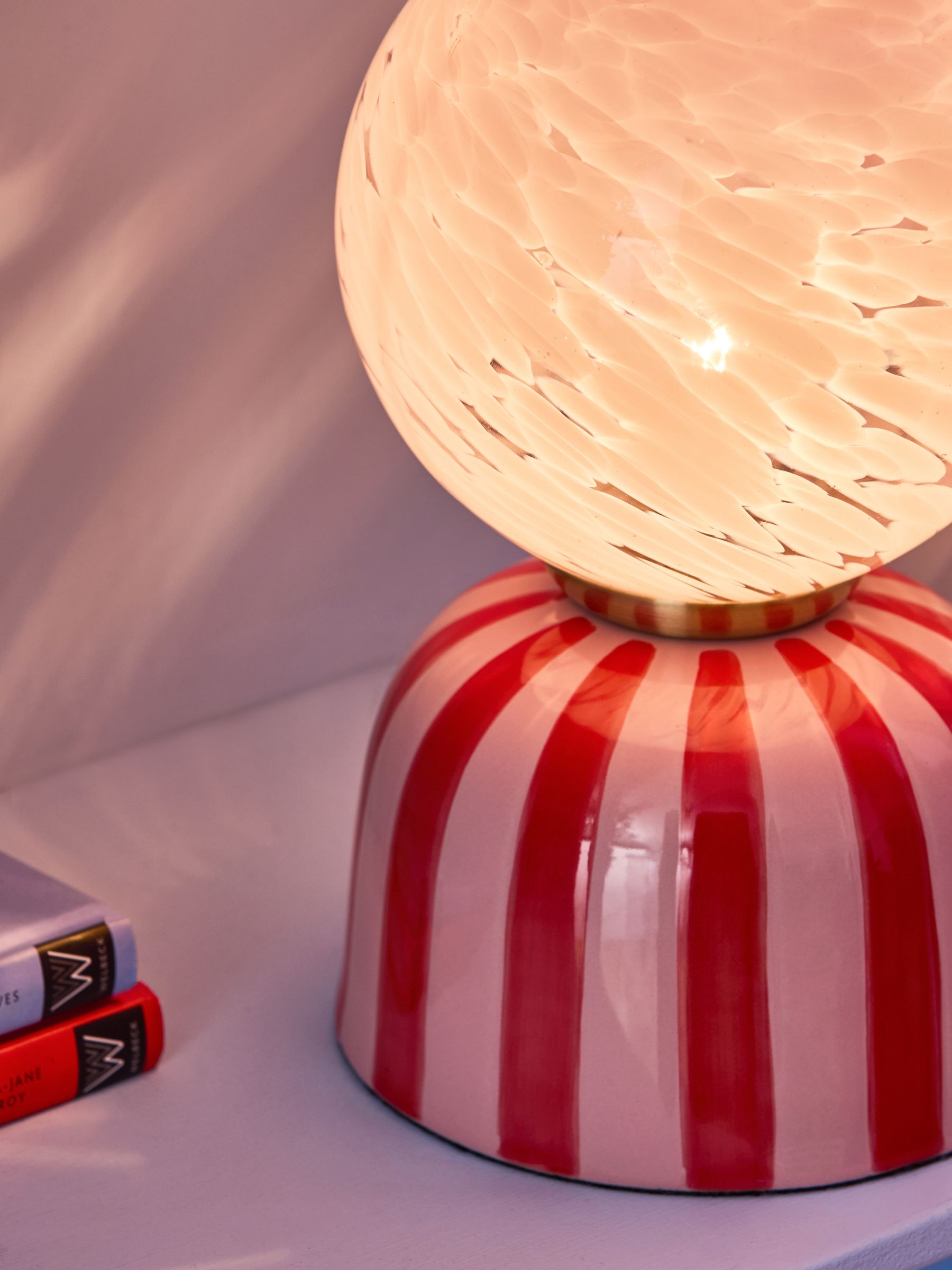 Eleanor Bowmer pink red striped ceramic table lamp (British brand)