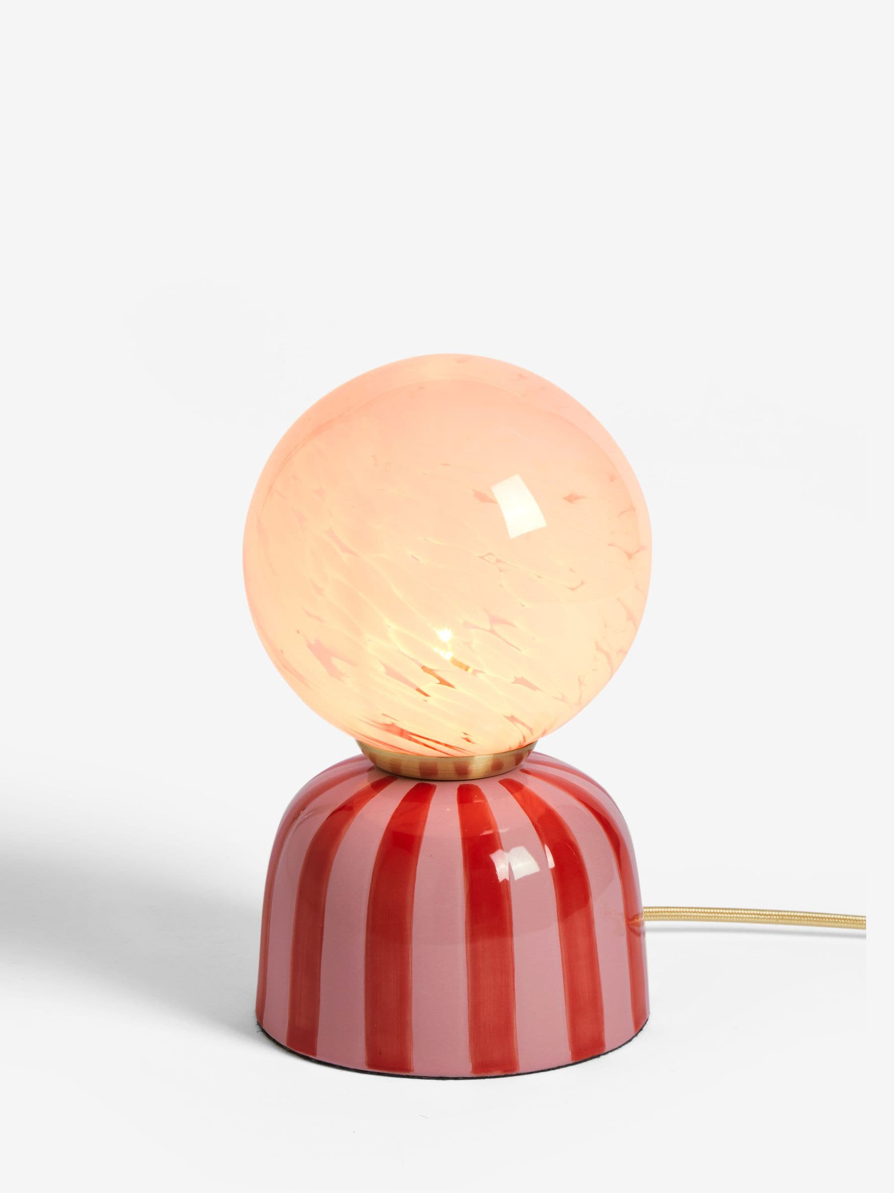 Eleanor Bowmer pink red striped ceramic table lamp (British brand)