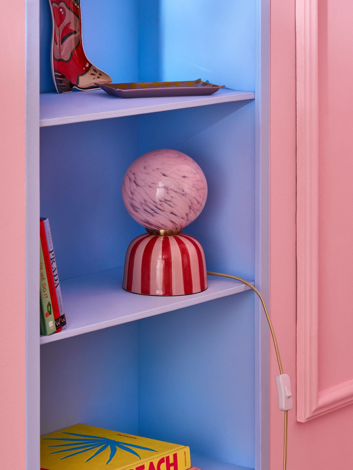 Eleanor Bowmer pink red striped ceramic table lamp (British brand)