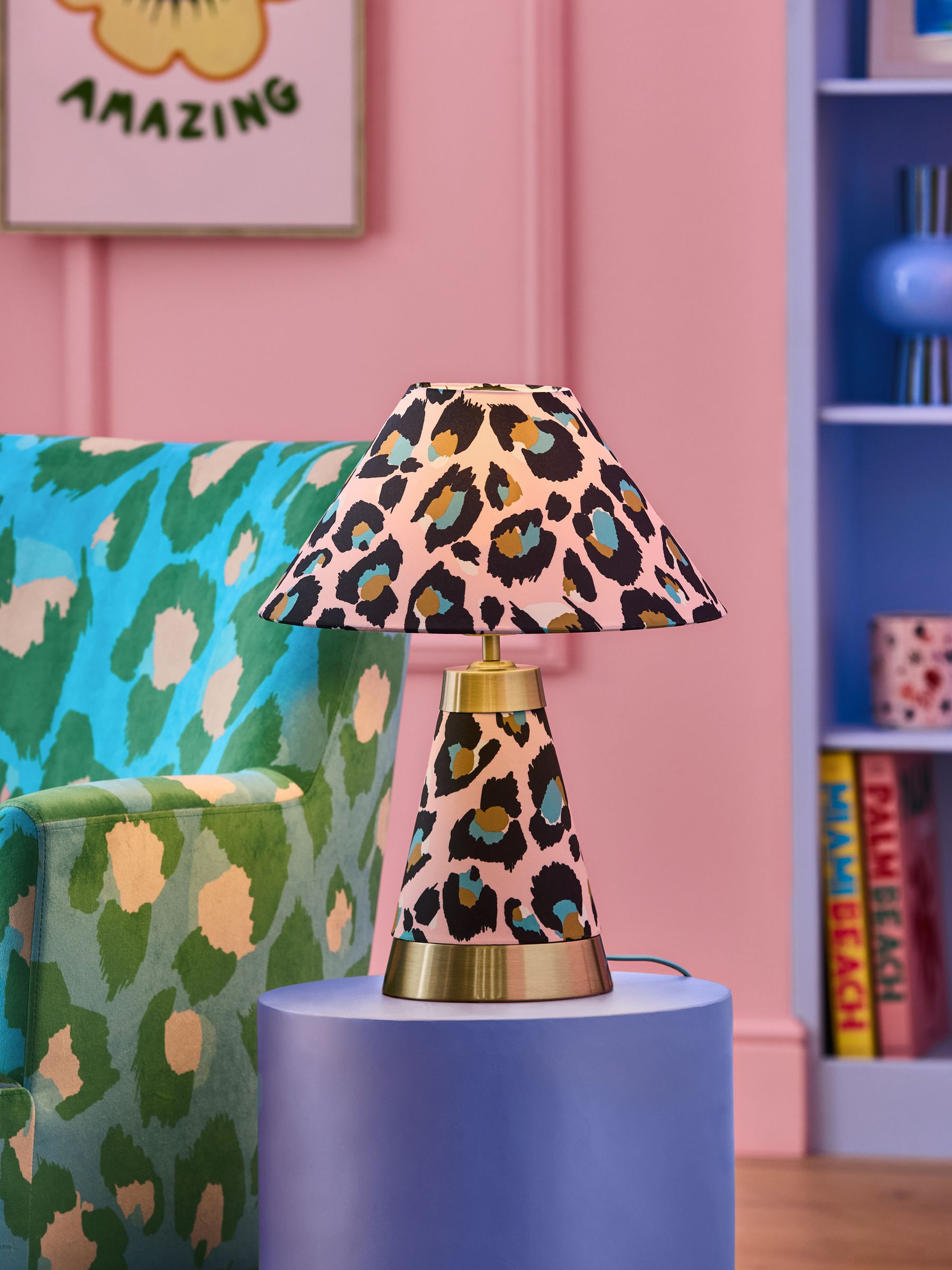 Eleanor Bowmer pink leopard print table lamp 45cm height (British brand)