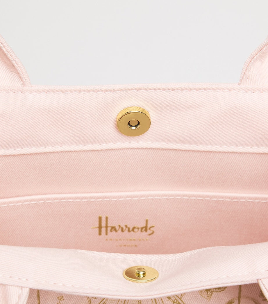 Harrods small gold building shopper bag in cotton canvas, UK version