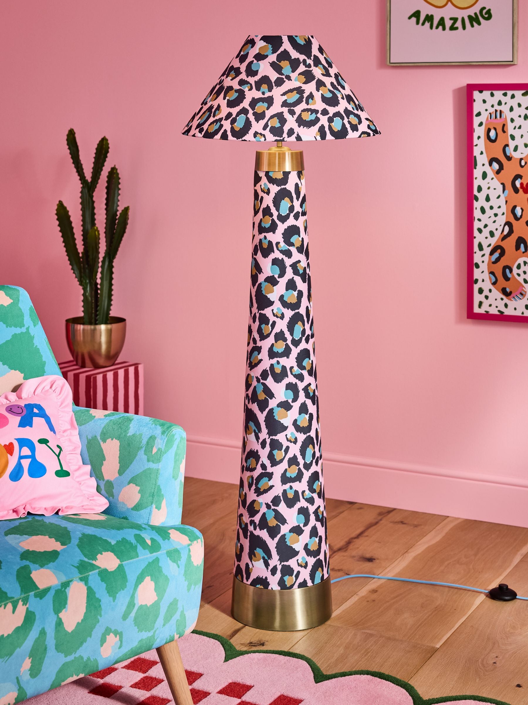 Eleanor Bowmer pink leopard print floor lamp, UK version